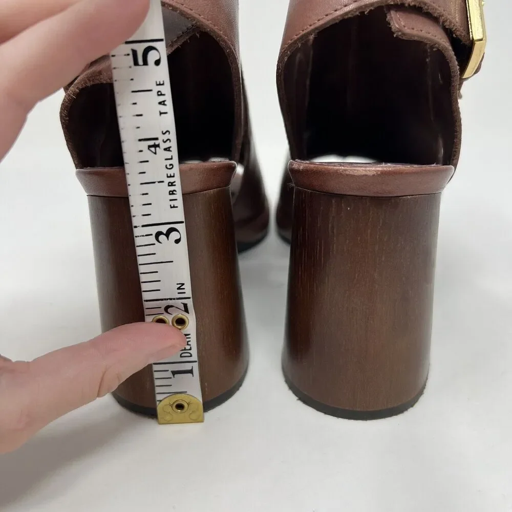 Chocolat Blu Tan Leather Block Heel Sandals - Picture 10 of 13